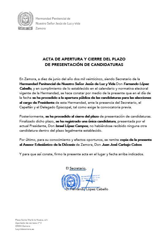 Apertura de candidaturas elecciones a la Presidencia